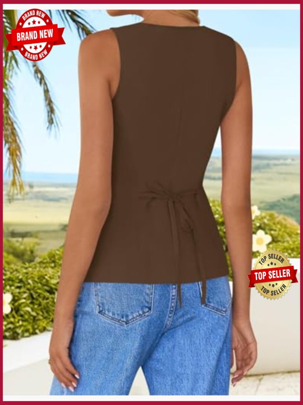 Square Neck Sleeveless Suit Vest Blazer Top Business Casual - Picture 5 of 7